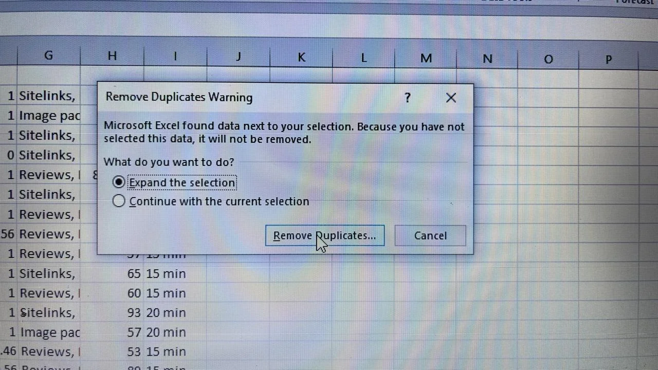 Removing Duplicates in Excel Step 4