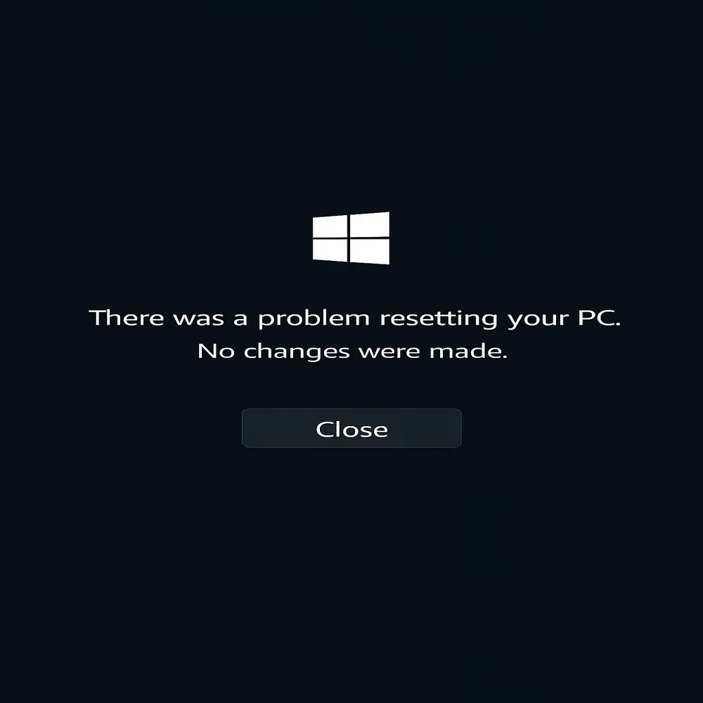 Windows reset error screen showing ‘There was a problem resetting your PC’ message