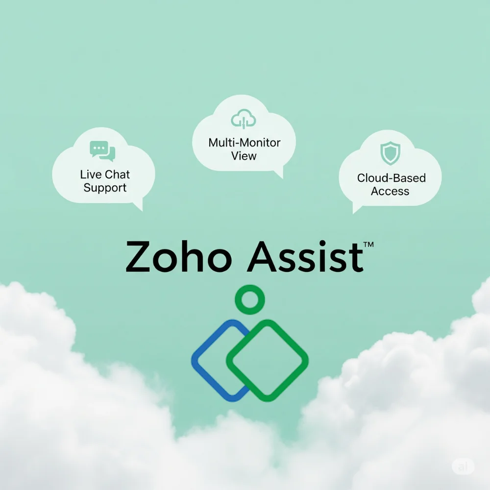 Zoho Assist logo with chat and cloud bubbles