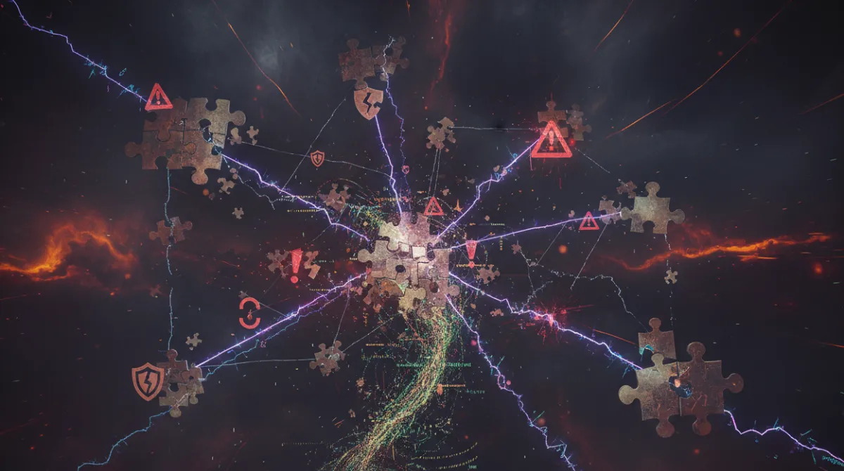 Fragmented broken connections between AI agents illustrating interoperability challenges