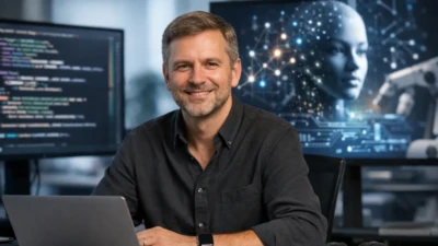 Thomas Dohmke at tech office discussing AI-Driven Code Management strategy