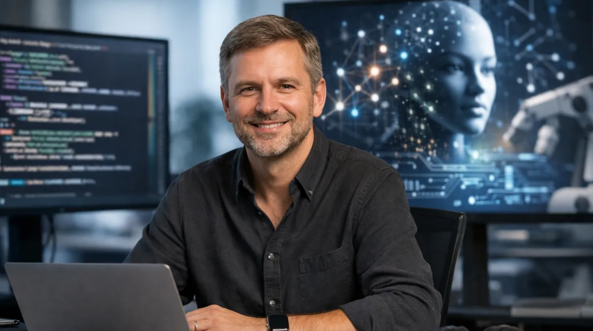 Thomas Dohmke at tech office discussing AI-Driven Code Management strategy