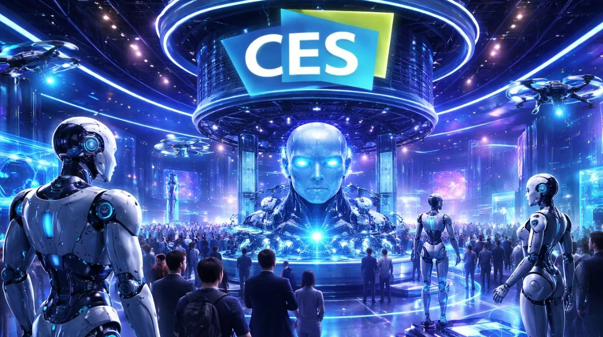 AI and robotics showcase featuring humanoid robots at CES 2026
