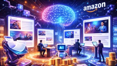 AI-powered digital marketplace illustrating Amazon’s plan to connect publishers with artificial intelligence content tools and monetization systems