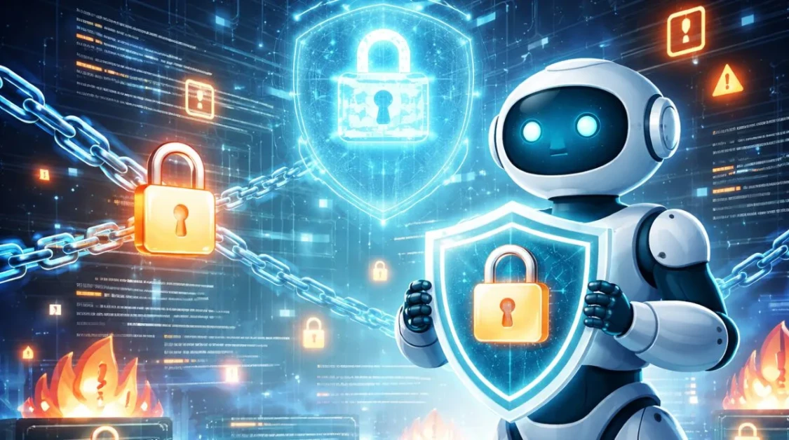 Futuristic illustration representing Anthropic strengthening security safeguards around Claude Code and AI model access