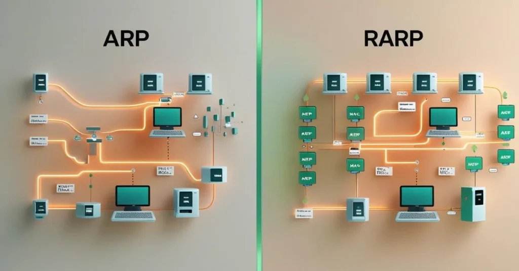 Visual comparison of ARP and RARP in a split network diagram