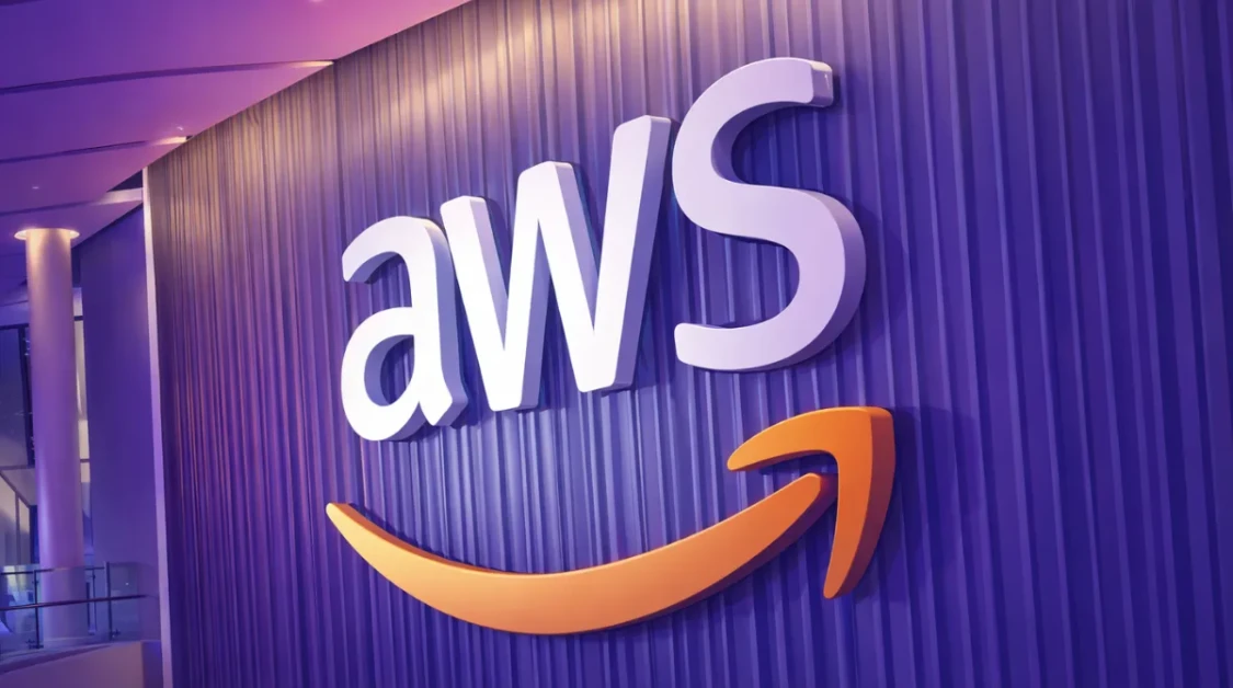 Animated illustration of AWS logo on purple wall representing AWS Middle East Outage and regional service disruption incident.