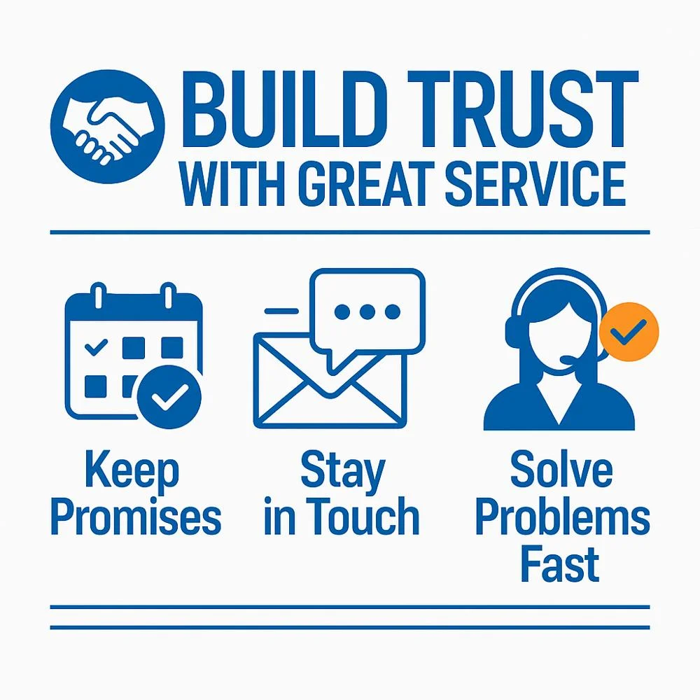 Infographic showing how great service builds customer trust and loyalty. 
