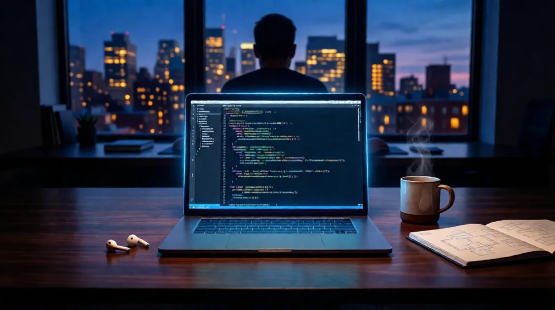 Engineer reviewing Claude Code AI prototype that was functional but not ready for production use