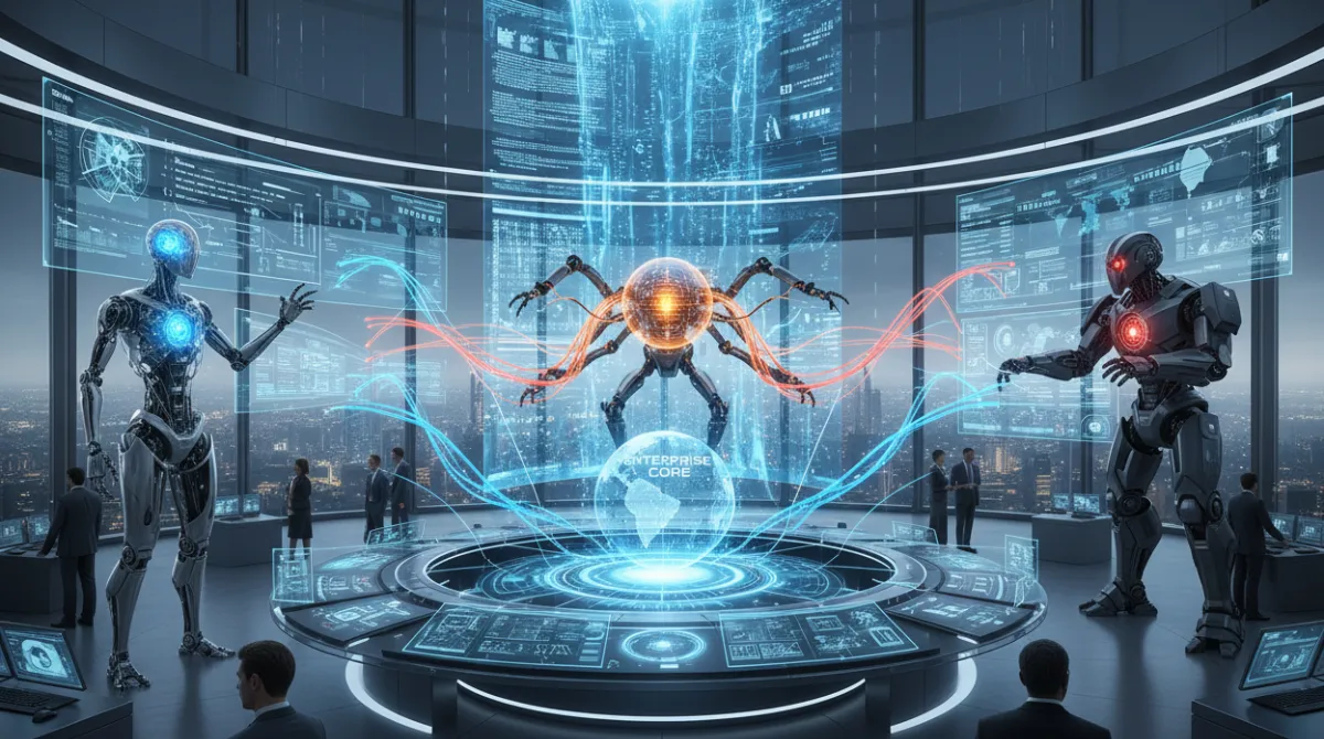 	Specialized AI agents working in coordination as planner, retriever, and executor in an enterprise environment