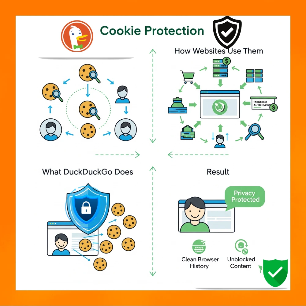 Infographic showing how DuckDuckGo blocks cookie tracking