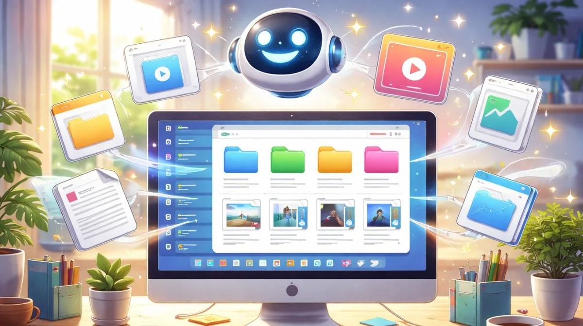 AI-powered desktop workspace showing intelligent file organization and automation inspired by Cowork for Claude
