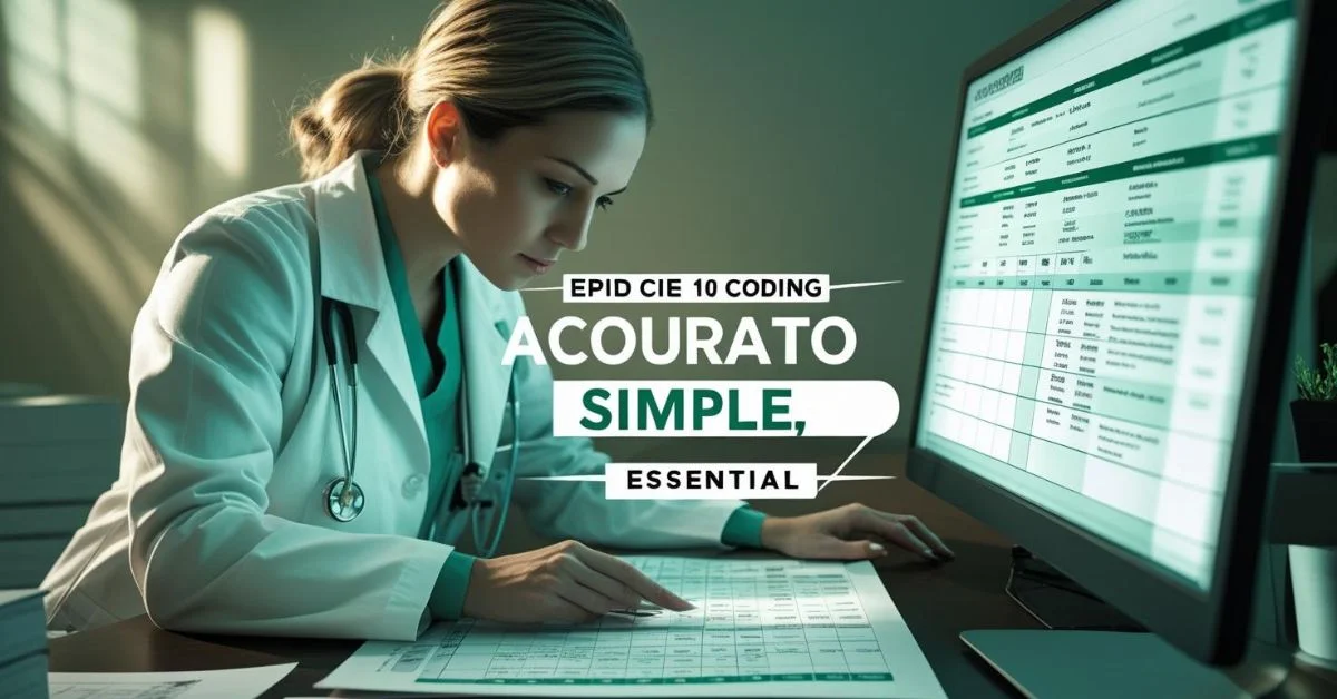 Doctor reviewing EPID CIE 10 medical codes on screen and paper.