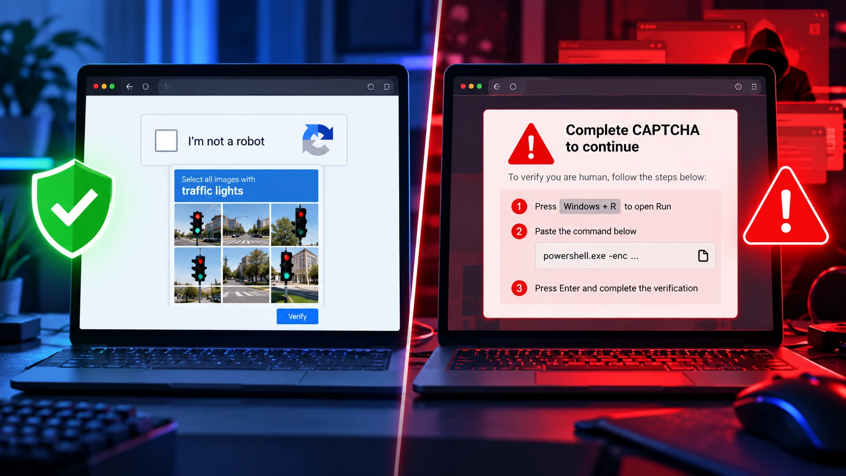 Fake CAPTCHA Malware Versus Legitimate CAPTCHA