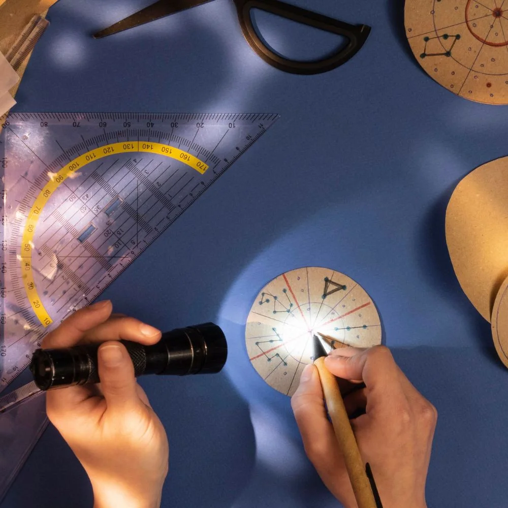 flat lay creative paper planets composition