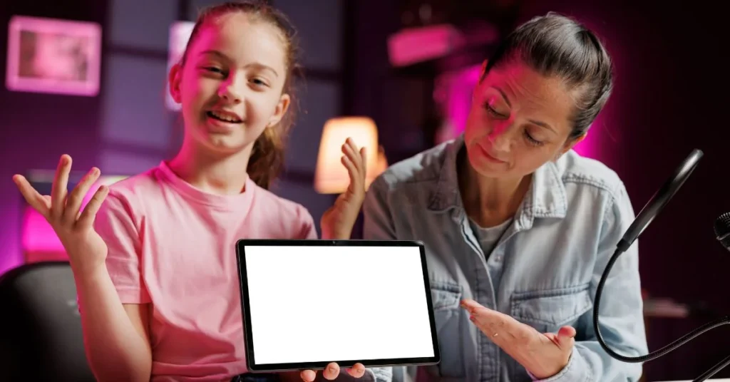 girl-mother-film-reaction-video-gen-z-subscribers-looking-mockup-tablet-online-videos