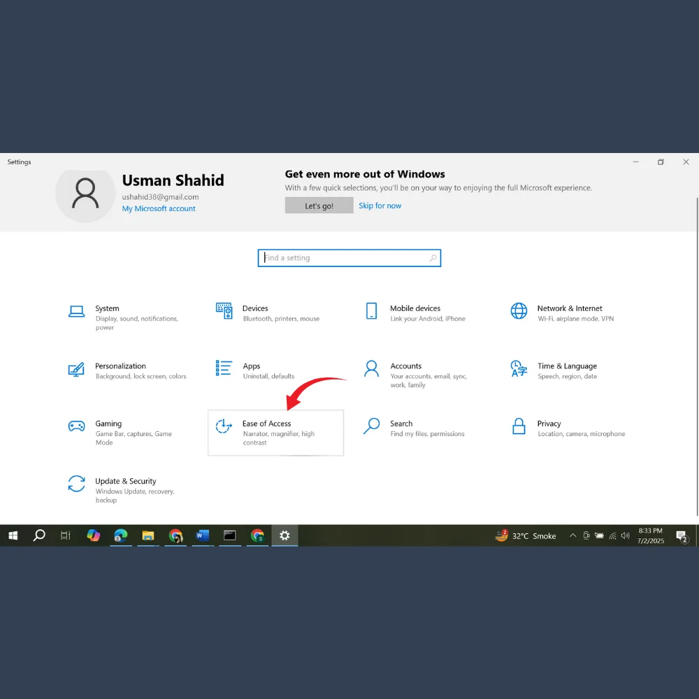 Navigate to Accessibility in Windows 11 or Ease of Access in Windows 10.