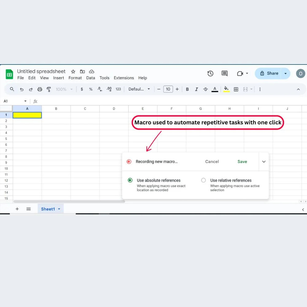 Google Sheets with recorded macro applied to change cell background color