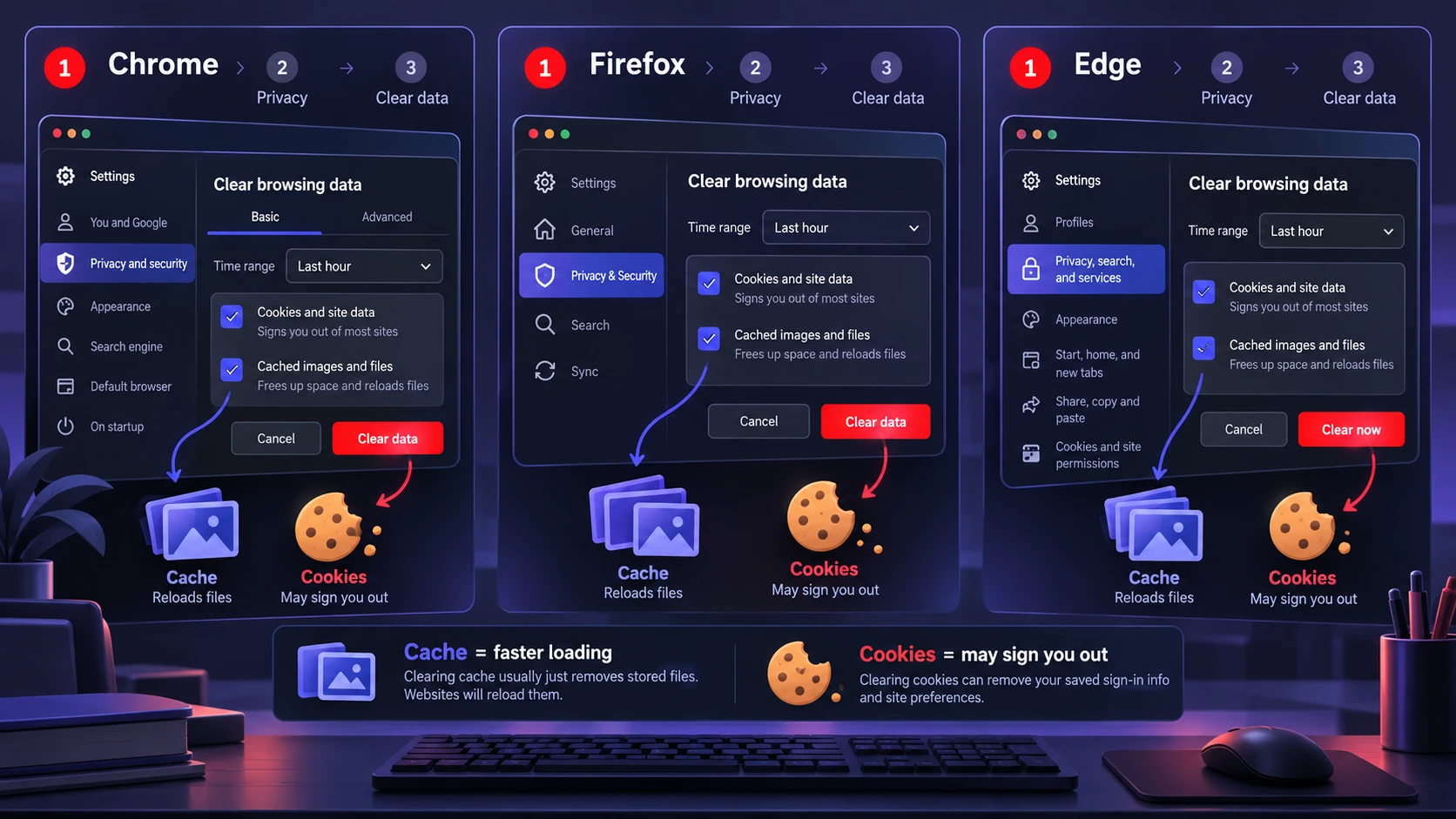 How to Clear Cache and Cookies in Chrome, Firefox, and Edge