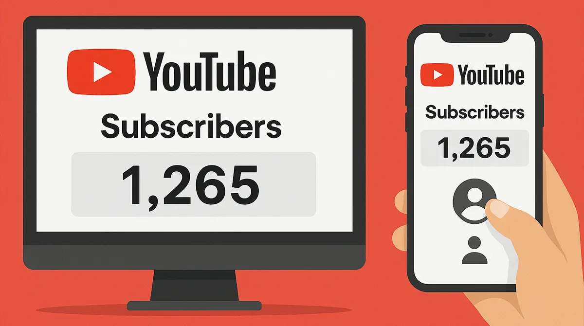 A desktop and smartphone screen showing YouTube subscriber count.