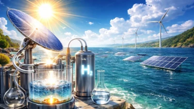 Hydrogen production from seawater using sunlight and liquid gallium at a coastal research facility
