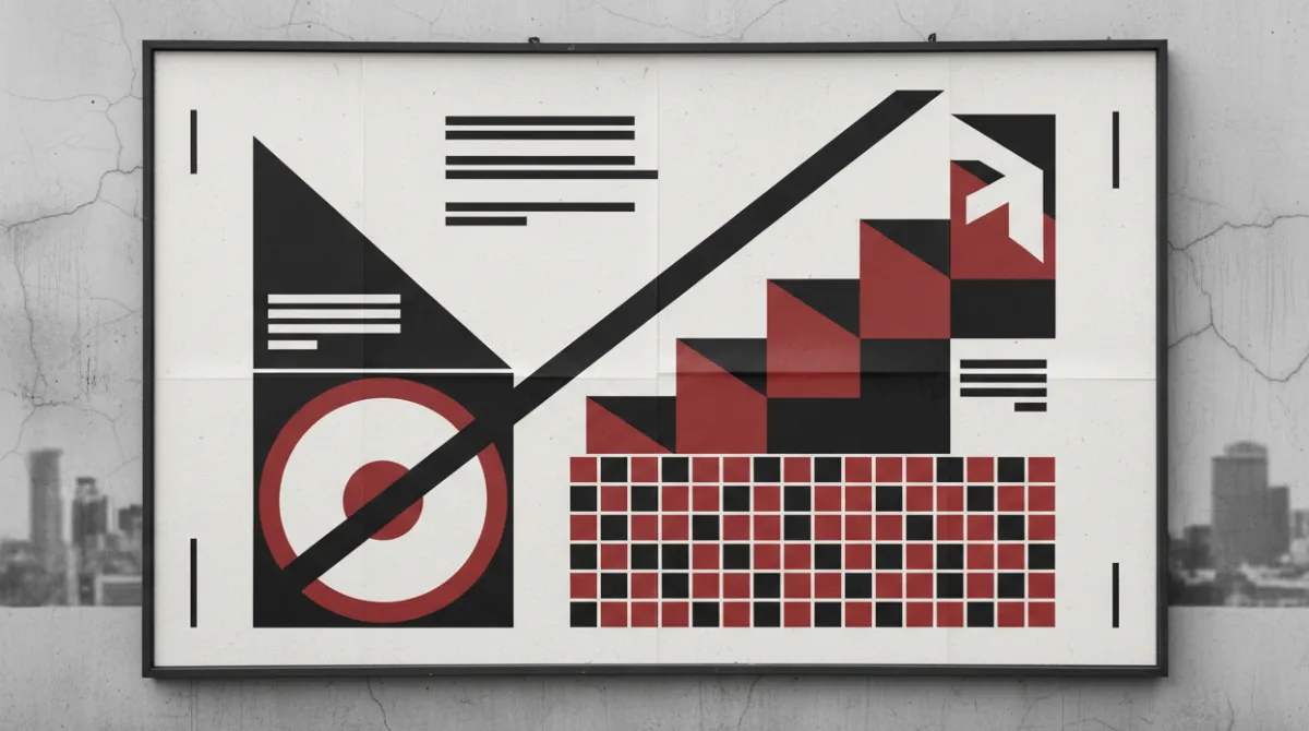 A wide bold poster mockup with clean geometric layout and strong visual hierarchy demonstrating Ideogram's design-led image generation