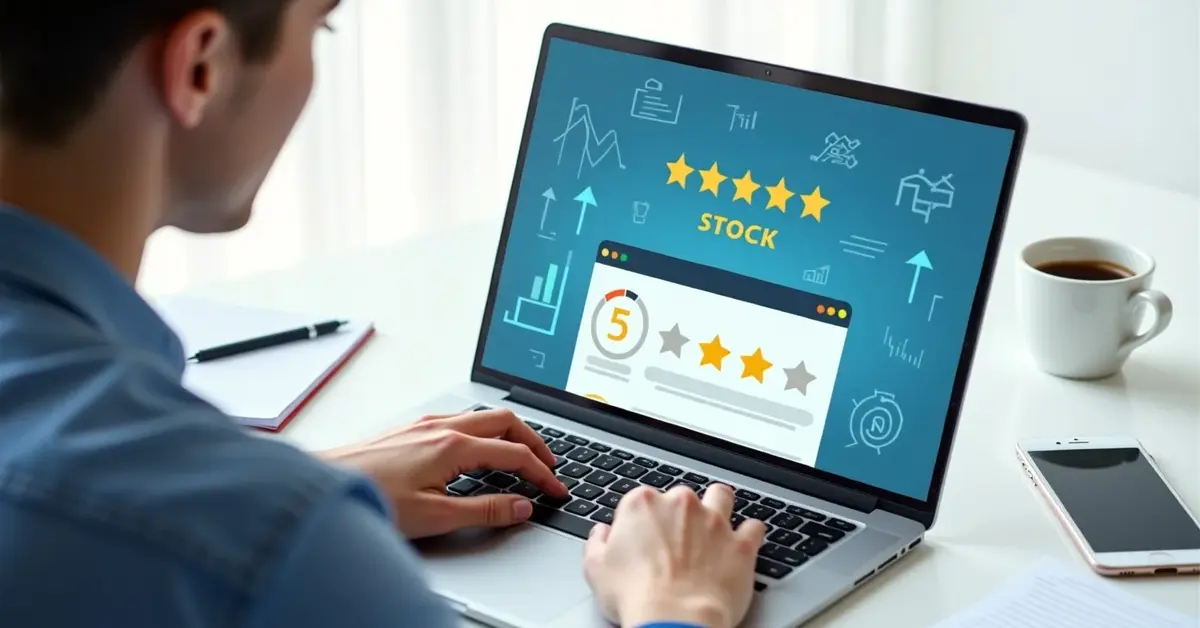 Browsing 5StarsStocks.com passive stocks on a laptop
