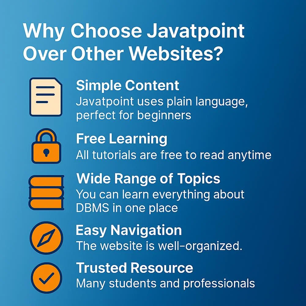 Javatpoint benefits: simple, free, broad, easy, trusted.