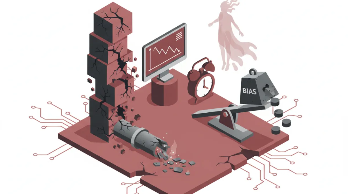 Risk matrix illustration showing AI governance failure zones including data breaches, model drift, bias, security vulnerabilities, and unclear accountability