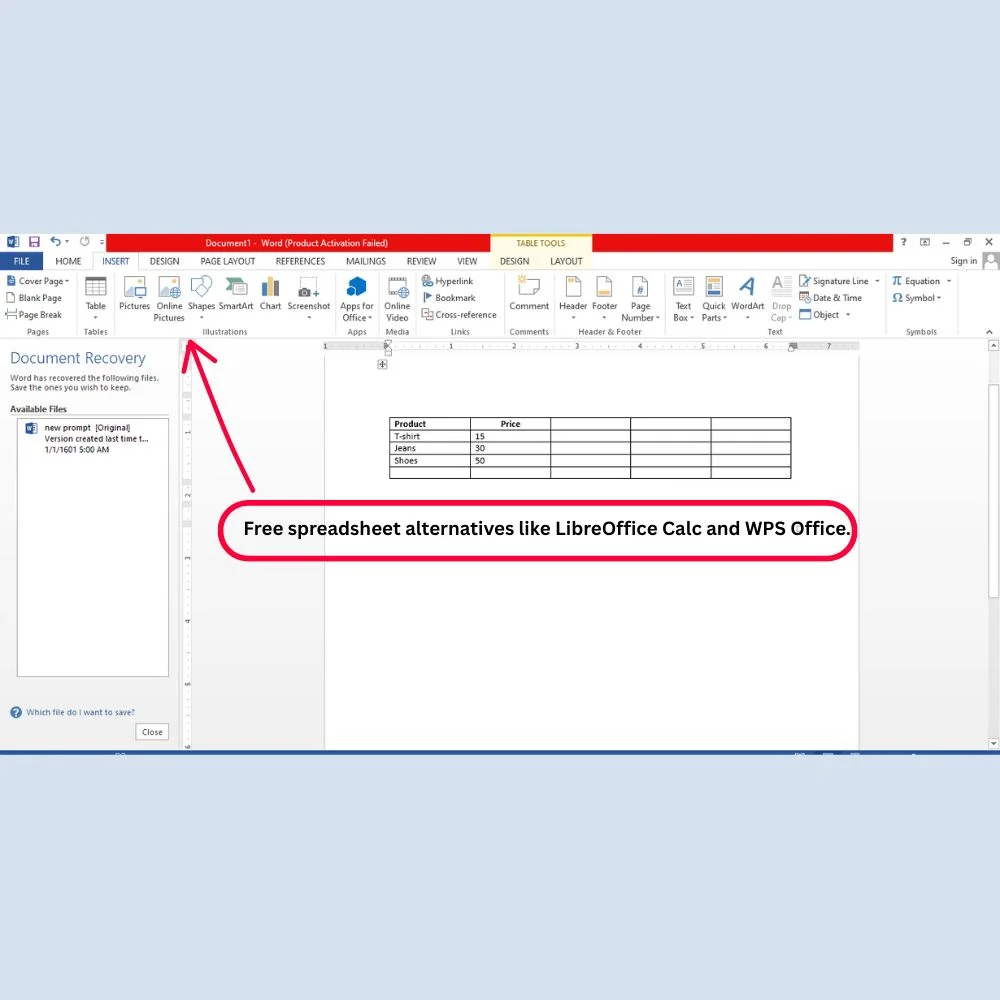 LibreOffice Calc and WPS Office spreadsheet applications with sample data table, showing free alternatives to Excel.