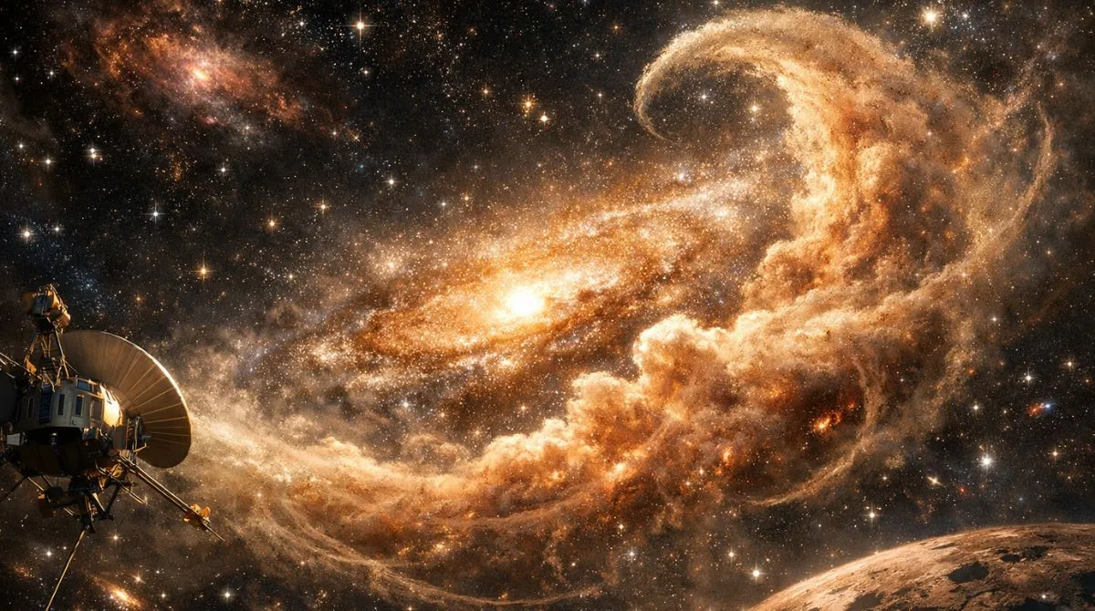 Visualization of an ancient, metal-poor galaxy showing unusual dust formations observed by NASA space telescope