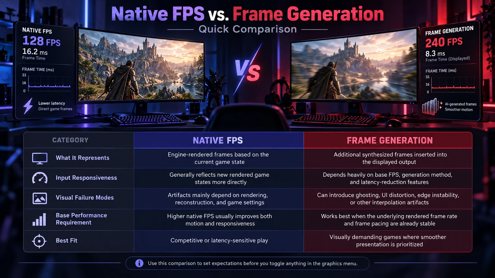 Native FPS vs Frame Generation Quick Comparison