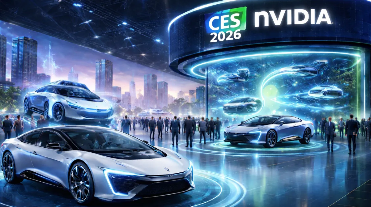 NVIDIA showcases its autonomous vehicle platform at CES 2026 with futuristic self-driving cars and AI technology on display