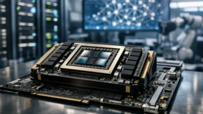 Nvidia Blackwell Ultra AI accelerator mounted on advanced server board inside modern data center environment