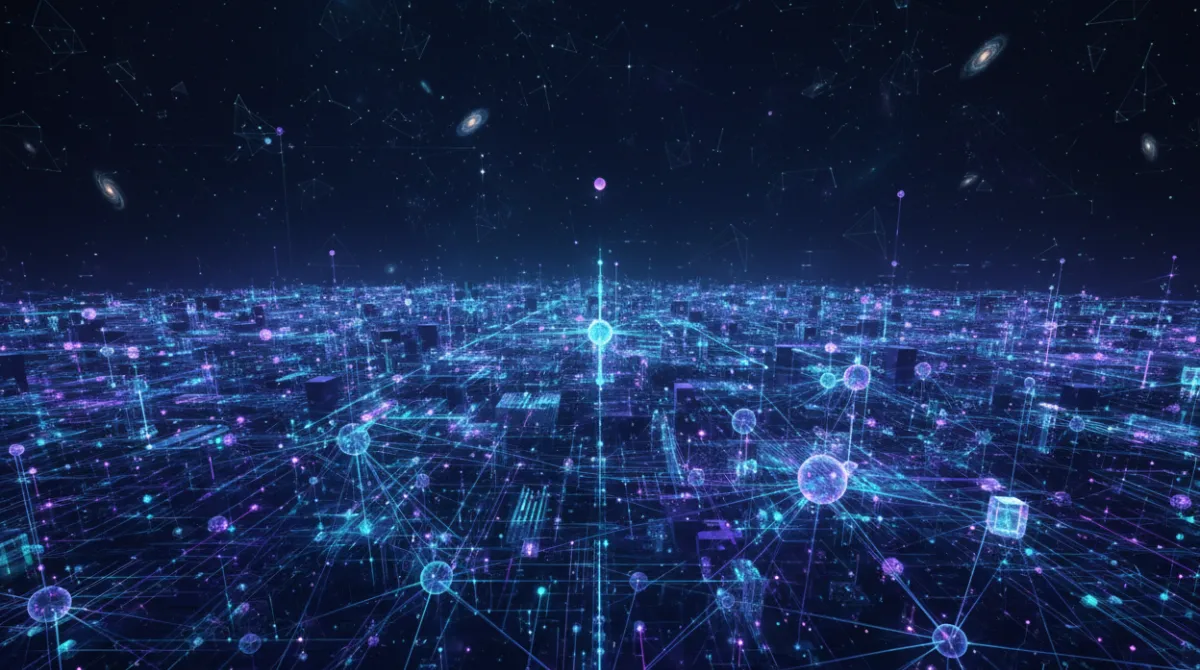Abstract visualization of a global AI infrastructure network with interconnected nodes and fiber optic data flows representing Nvidia's influence on the AI market