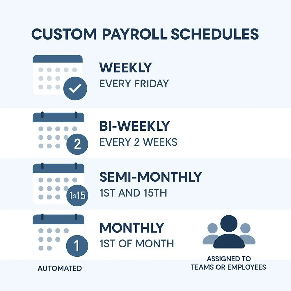 Payroll schedule types of infographic with icons.