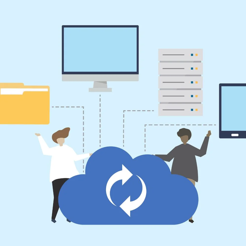 people with enhanced technology icons illustration