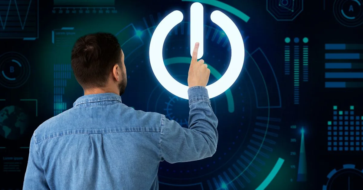 person-pressing-power-button