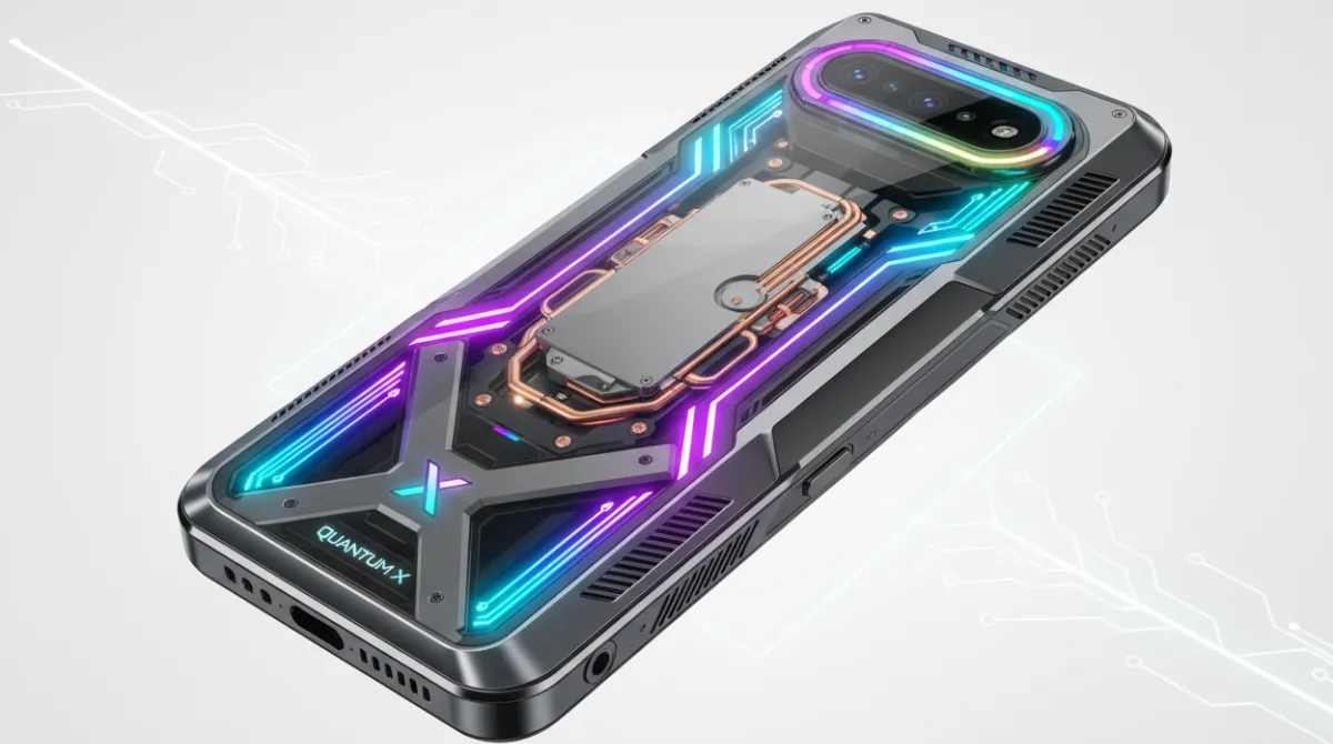 Premium gaming smartphone with visible cooling vents and RGB lighting showing advanced thermal management design