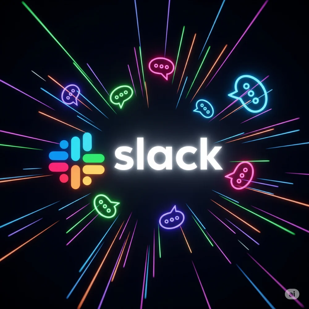 Slack logo with neon chats on dark tech background