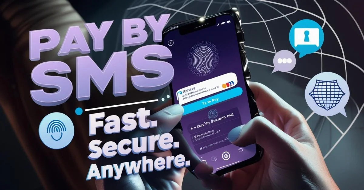Secure SMS payment via smartphone with bold text.