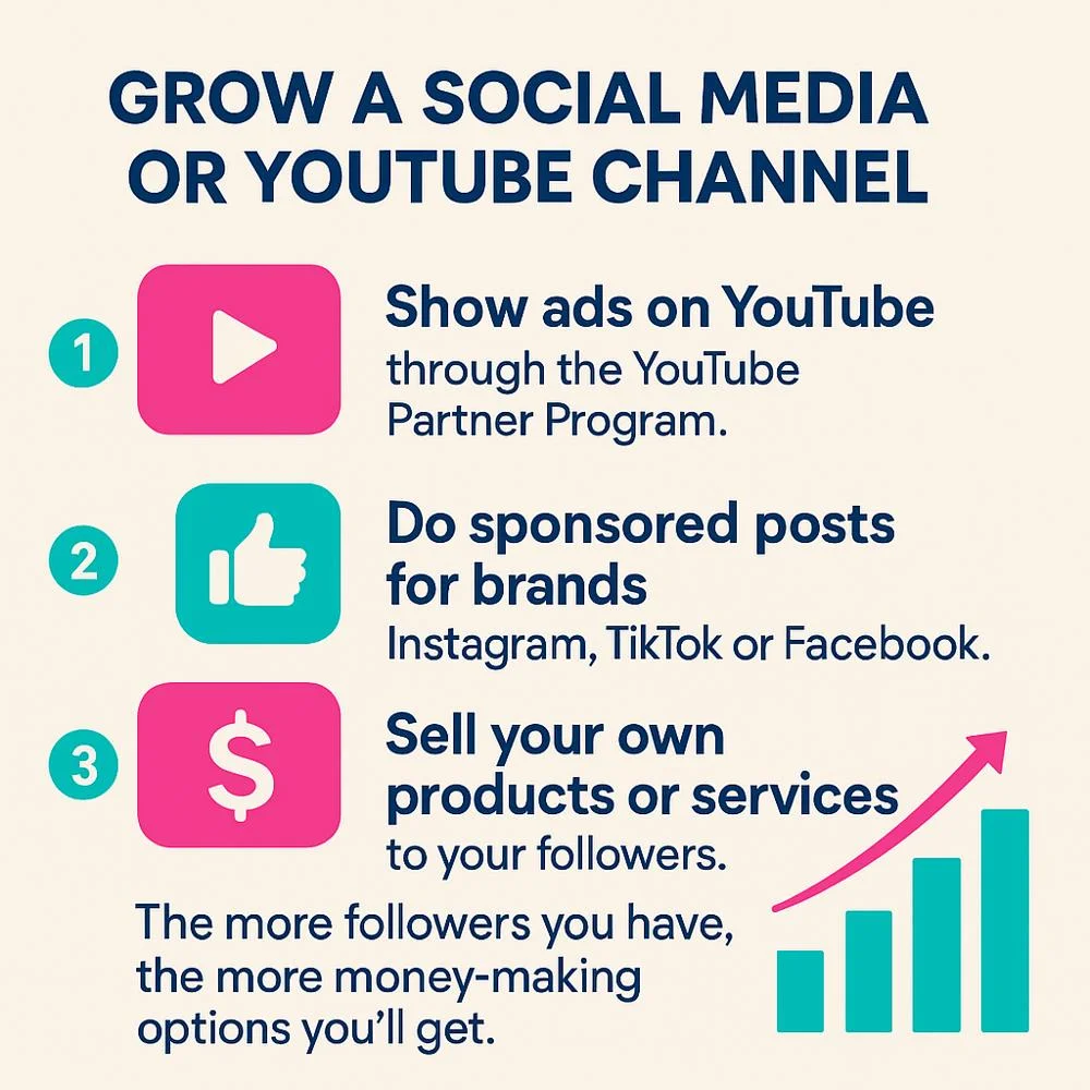 Infographic on earning through YouTube, sponsored posts, and product sales. 