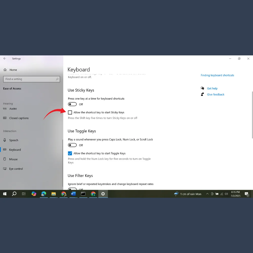 Uncheck the option to prevent enabling Sticky Keys with the Shift key shortcut.