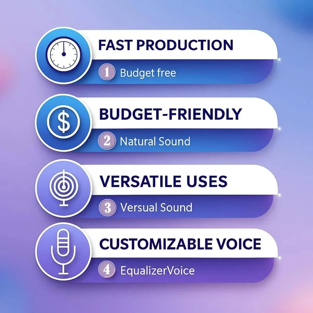 Voice generator features: fast, budget-friendly, versatile, and customizable.