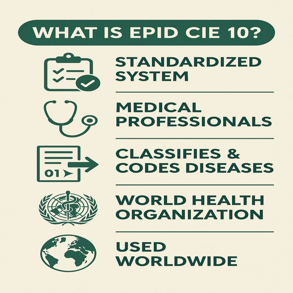EPID CIE 10 coding infographic showing doctor and classification chart