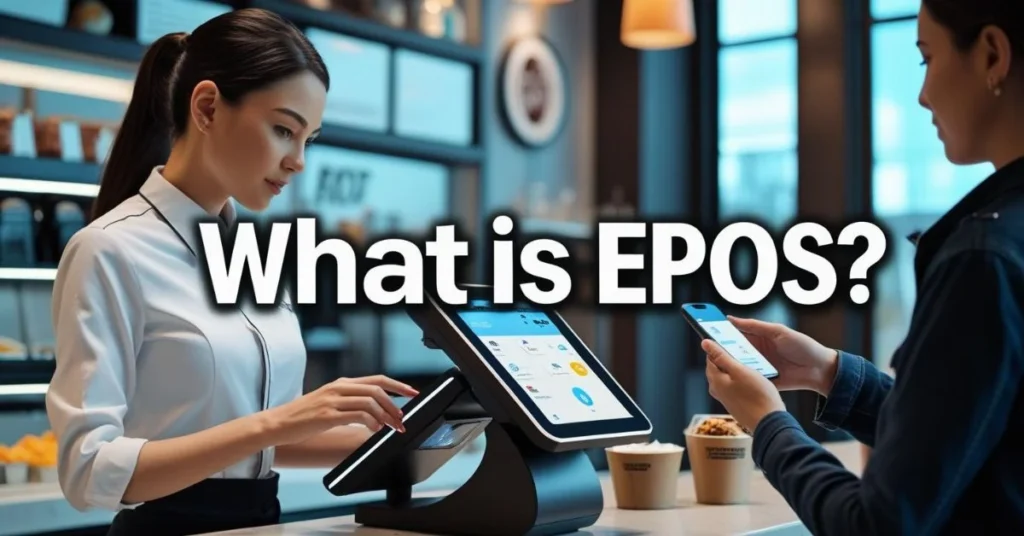 Staff using EPOS for contactless customer payment.