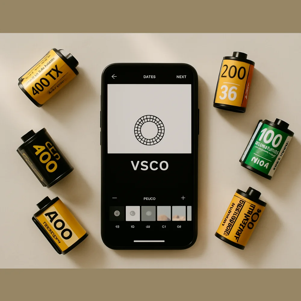 VSCO app with filters and film rolls